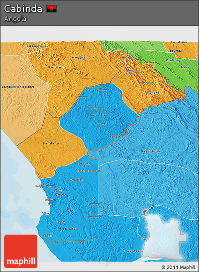 Political 3D Map of Cabinda, political shades outside