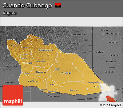 Physical 3D Map of Cuando Cubango, darken, desaturated