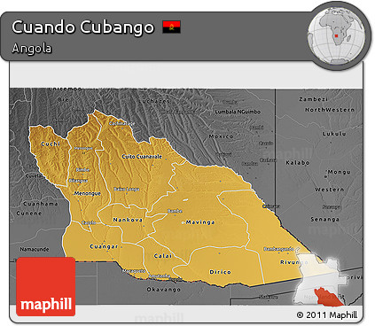 Physical 3D Map of Cuando Cubango, darken, desaturated