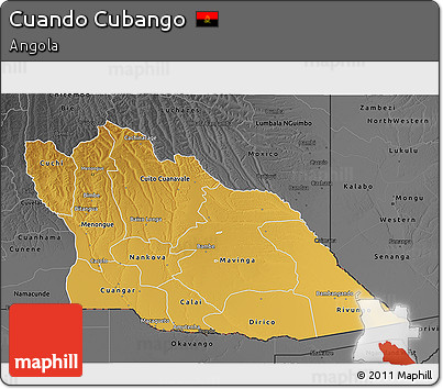 Physical 3D Map of Cuando Cubango, darken, desaturated