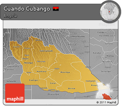 Physical 3D Map of Cuando Cubango, desaturated