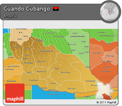 Physical 3D Map of Cuando Cubango, political shades outside