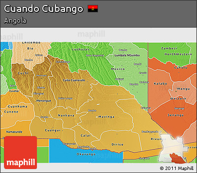 Physical 3D Map of Cuando Cubango, political shades outside
