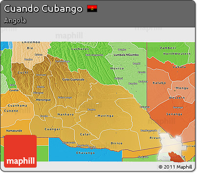 Physical 3D Map of Cuando Cubango, political shades outside