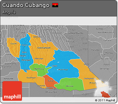 Political 3D Map of Cuando Cubango, desaturated