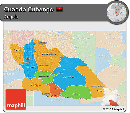 Political 3D Map of Cuando Cubango, lighten