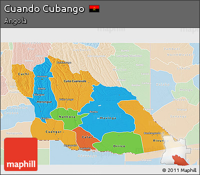 Political 3D Map of Cuando Cubango, lighten