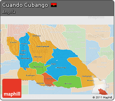 Political 3D Map of Cuando Cubango, lighten