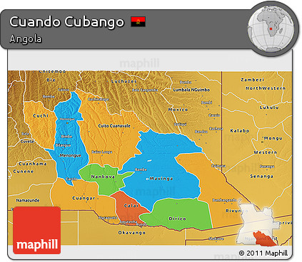Political 3D Map of Cuando Cubango, physical outside