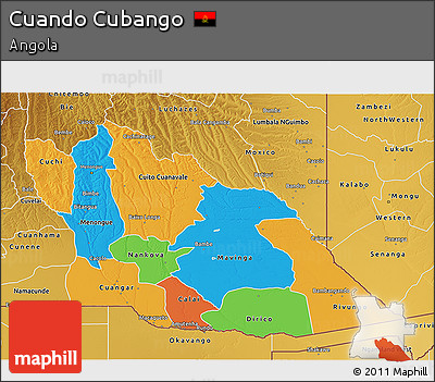 Political 3D Map of Cuando Cubango, physical outside