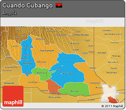 Political 3D Map of Cuando Cubango, physical outside