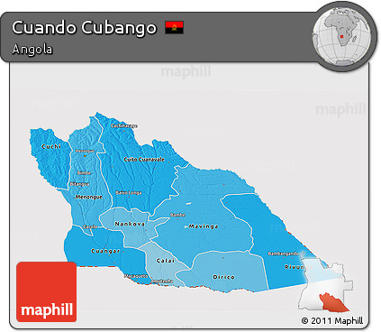 Political Shades 3D Map of Cuando Cubango, cropped outside