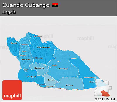 Political Shades 3D Map of Cuando Cubango, cropped outside