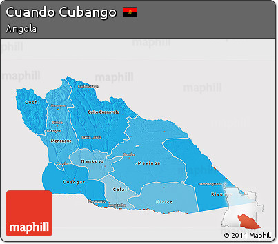 Political Shades 3D Map of Cuando Cubango, cropped outside