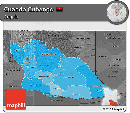 Political Shades 3D Map of Cuando Cubango, darken, desaturated
