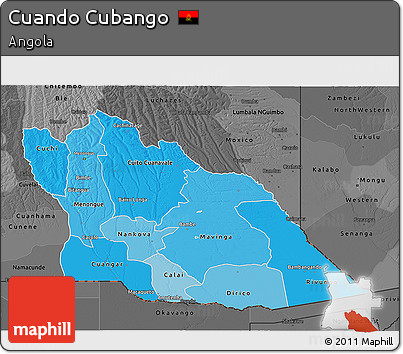 Political Shades 3D Map of Cuando Cubango, darken, desaturated