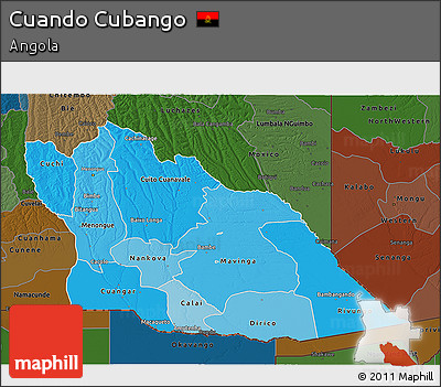 Political Shades 3D Map of Cuando Cubango, darken