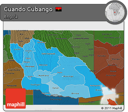 Political Shades 3D Map of Cuando Cubango, darken