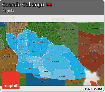 Political Shades 3D Map of Cuando Cubango, darken