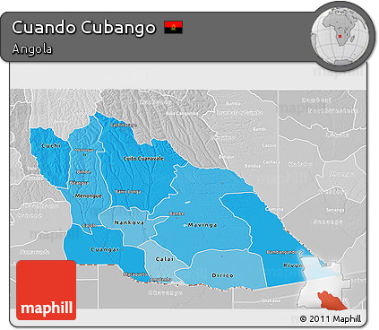 Political Shades 3D Map of Cuando Cubango, lighten, desaturated