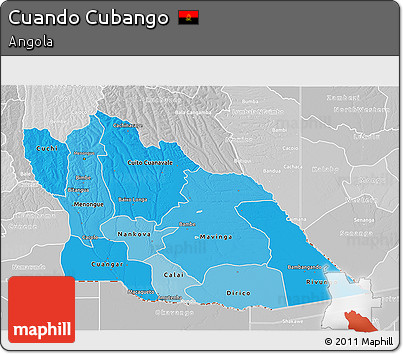 Political Shades 3D Map of Cuando Cubango, lighten, desaturated