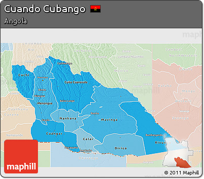 Political Shades 3D Map of Cuando Cubango, lighten