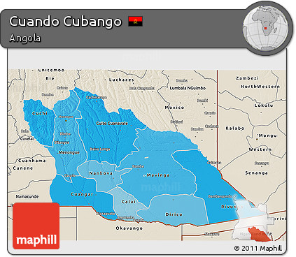 Political Shades 3D Map of Cuando Cubango, shaded relief outside