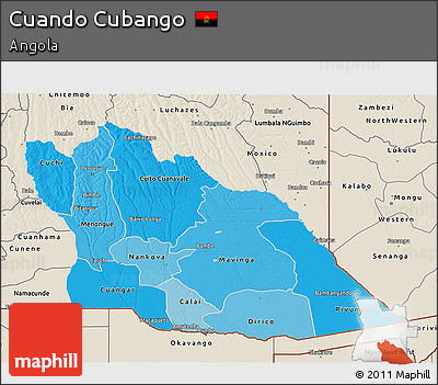 Political Shades 3D Map of Cuando Cubango, shaded relief outside