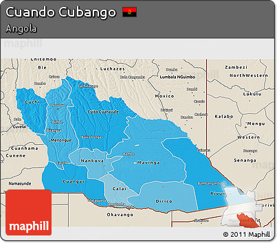 Political Shades 3D Map of Cuando Cubango, shaded relief outside