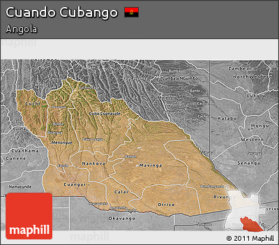 Satellite 3D Map of Cuando Cubango, desaturated