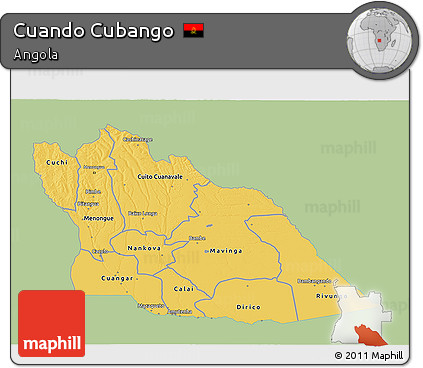 Savanna Style 3D Map of Cuando Cubango, single color outside
