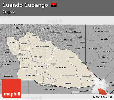 Shaded Relief 3D Map of Cuando Cubango, darken, desaturated
