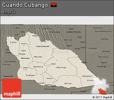 Shaded Relief 3D Map of Cuando Cubango, darken