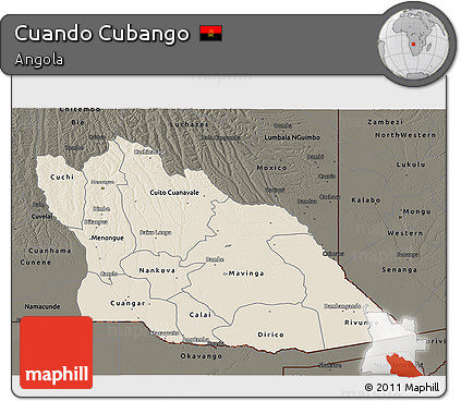 Shaded Relief 3D Map of Cuando Cubango, darken