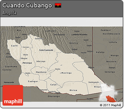 Shaded Relief 3D Map of Cuando Cubango, darken