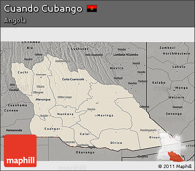Shaded Relief 3D Map of Cuando Cubango, darken, semi-desaturated