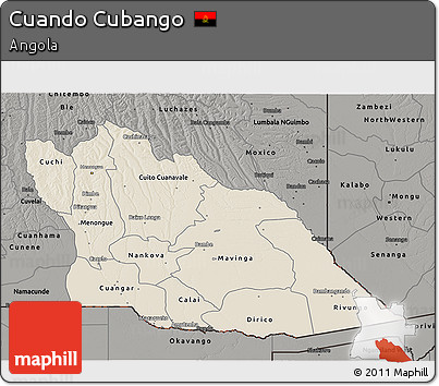 Shaded Relief 3D Map of Cuando Cubango, darken, semi-desaturated