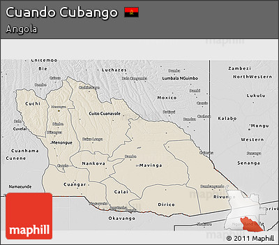 Shaded Relief 3D Map of Cuando Cubango, desaturated