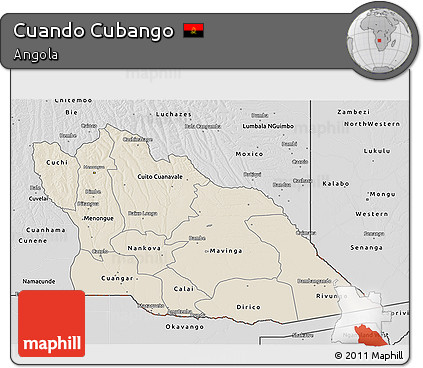 Shaded Relief 3D Map of Cuando Cubango, desaturated