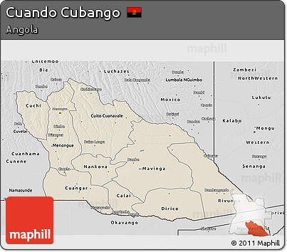 Shaded Relief 3D Map of Cuando Cubango, desaturated