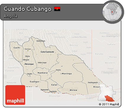 Shaded Relief 3D Map of Cuando Cubango, lighten