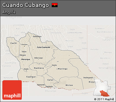 Shaded Relief 3D Map of Cuando Cubango, lighten