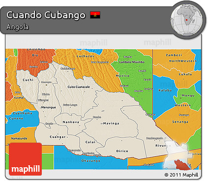Shaded Relief 3D Map of Cuando Cubango, political outside