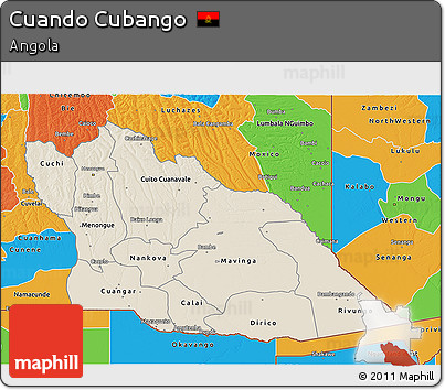 Shaded Relief 3D Map of Cuando Cubango, political outside