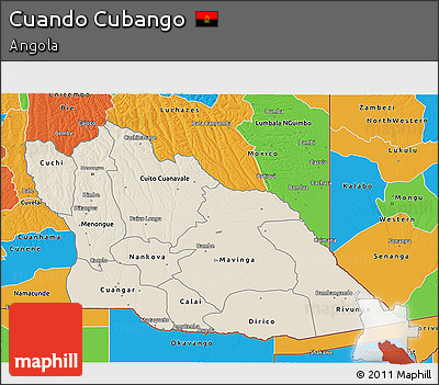 Shaded Relief 3D Map of Cuando Cubango, political outside