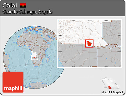 Gray Location Map of Calai, highlighted country, hill shading