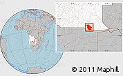 Gray Location Map of Calai, highlighted country, hill shading