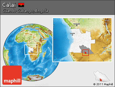 Physical Location Map of Calai, highlighted country, highlighted parent region, within the entire country
