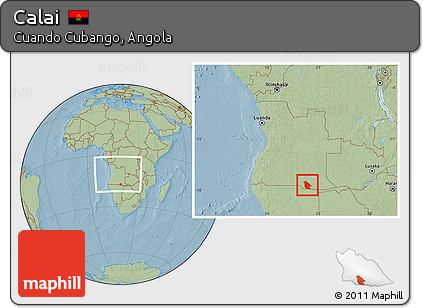 Savanna Style Location Map of Calai, within the entire country, hill shading