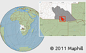 Savanna Style Location Map of Calai, highlighted country, highlighted parent region, hill shading